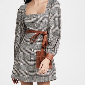 Staud Plaid Oz Leather Trim Dress